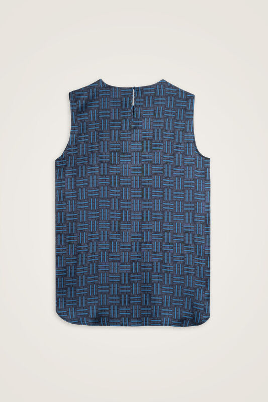 Faith Path Navy Blue Twill Silk Sleeveless Blouse - 3