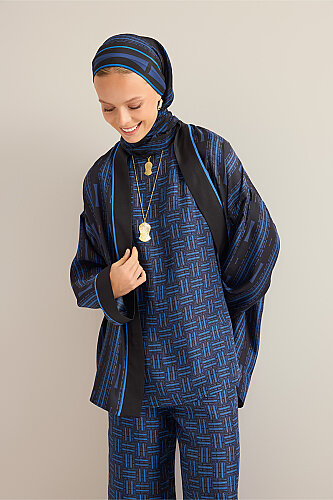 Faith Path Navy Blue Twill Silk Sleeveless Blouse - 1