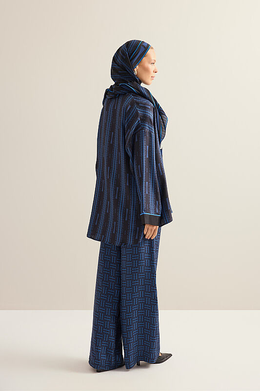 Faith Path Navy Blue Twill Silk Trousers - 3