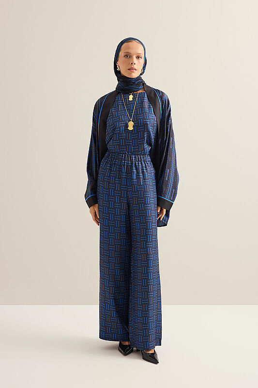 Faith Path Navy Blue Twill Silk Trousers - 1