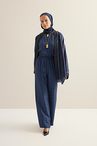 Faith Path Navy Blue Twill Silk Trousers - 5