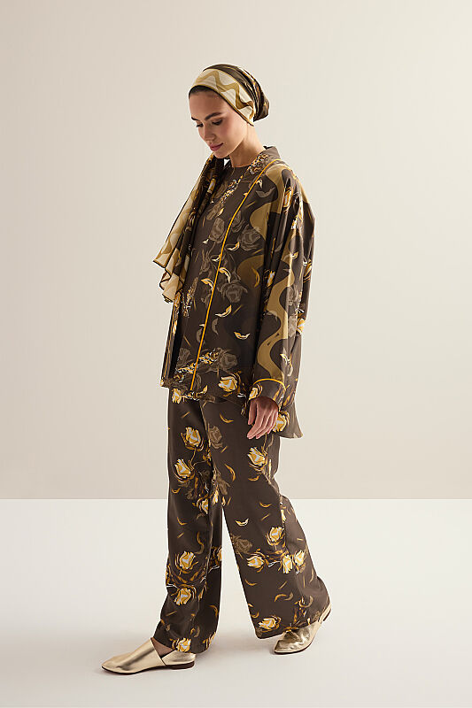 Faith's Rose Brown Twill Silk Trousers - 1