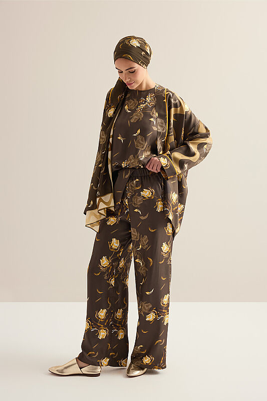 Faith's Rose Brown Twill Silk Trousers - 5