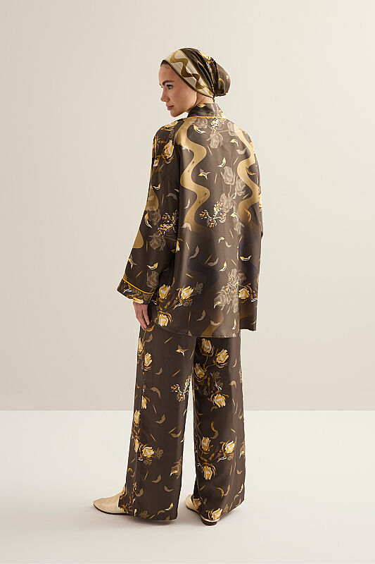 Faith's Rose Brown Twill Silk Trousers - 3