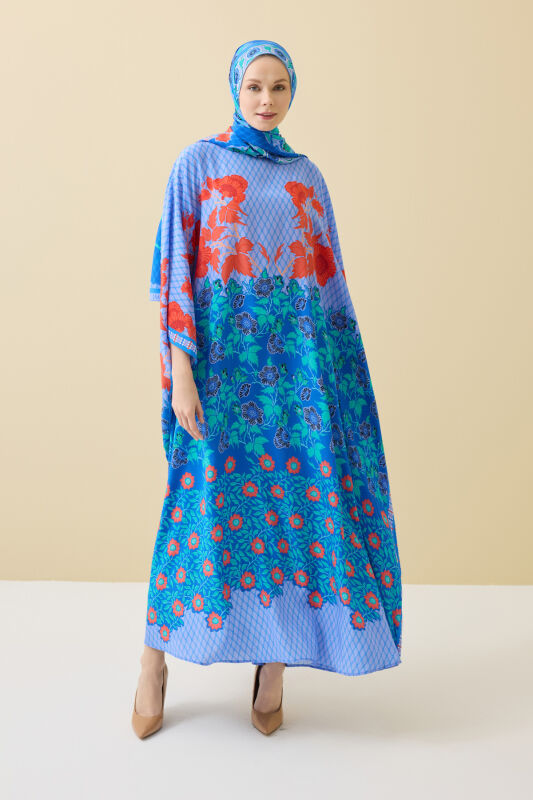 Fence Blue Silk Kaftan - 1