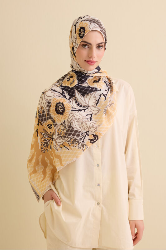 Fence Gold Viscose Flush Shawl - 1