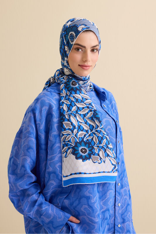 Fence Indigo Viscose Flush Shawl - 1