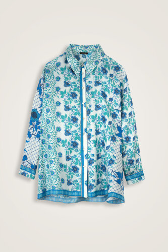 Fence Turquoise-Blue Twill Silk Shirt - 1