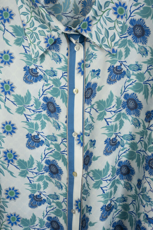 Fence Turquoise-Blue Twill Silk Shirt - 2