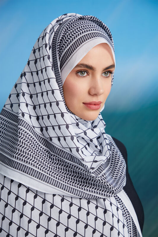 Özgür Filistin Beyaz Pamuk Şal 70x210 - 3