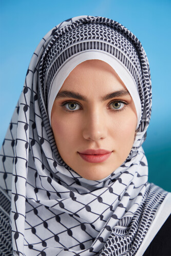 Özgür Filistin Beyaz Pamuk Şal 70x210 - 4