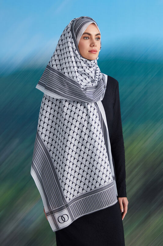 Özgür Filistin Beyaz Pamuk Şal 70x210 - 1