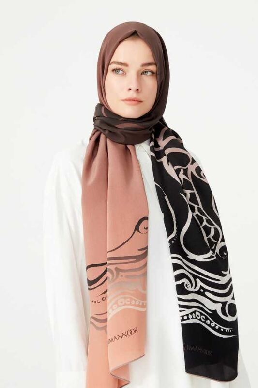 Fish and Bird Silk Shawl Black - 2