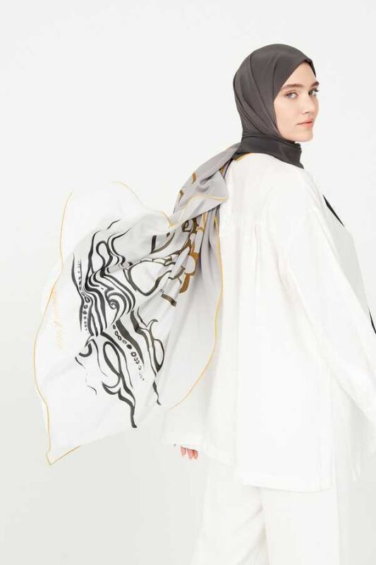 Fish and Bird Silk Shawl Gold - 2