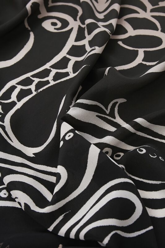 Fish and Bird Silk Shawl Gold - 3