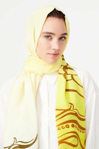 Fish and Bird Silk Shawl Yellow - 4