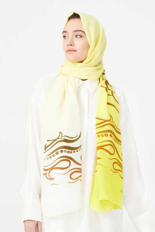 Fish and Bird Silk Shawl Yellow - 2
