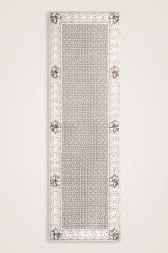 Floral Bordered Textured Faith Square Beige Crepe Silk Scarf 