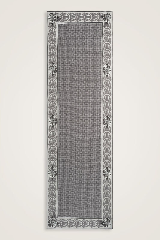 Floral Bordered Textured Faith Square Grey Crepe Silk Scarf - 1