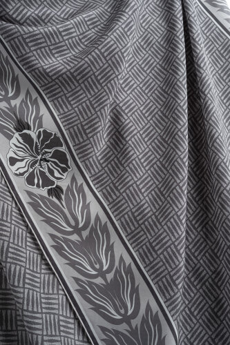 Floral Bordered Textured Faith Square Grey Crepe Silk Scarf - 2