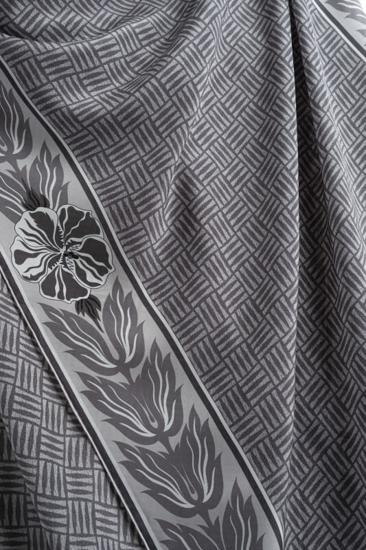 Floral Bordered Textured Faith Square Grey Crepe Silk Scarf - 2