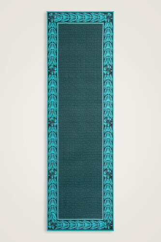 Floral Bordered Textured Faith Square Petrol Crepe Silk Scarf - 1