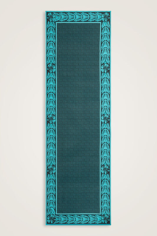 Floral Bordered Textured Faith Square Petrol Crepe Silk Scarf - 1