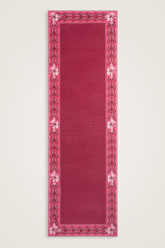 Floral Bordered Textured Faith Square Red Crepe Silk Scarf 