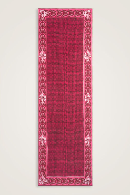 Floral Bordered Textured Faith Square Red Crepe Silk Scarf - 1