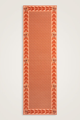 Floral Bordered Textured Faith Square Tan Crepe Silk Scarf 