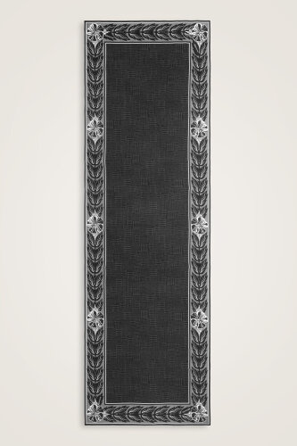 Floral Bordered Textured Stone Wall Anthracite Crepe Silk Scarf 