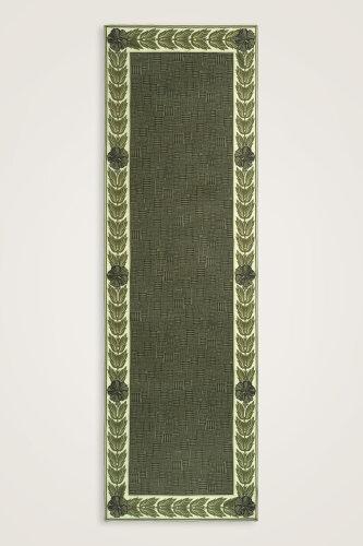 Floral Bordered Textured Stone Wall Khaki Crepe Silk Scarf 