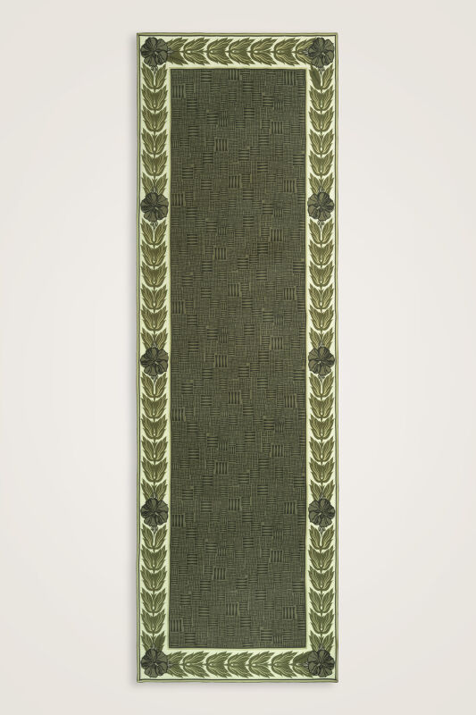 Floral Bordered Textured Stone Wall Khaki Crepe Silk Scarf - 1