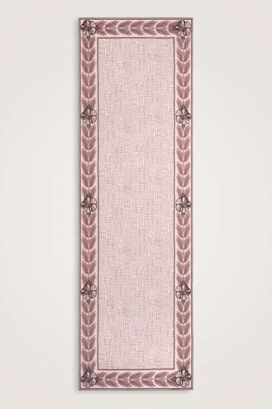 Floral Bordered Textured Stone Wall Powder Crepe Silk Scarf - 1