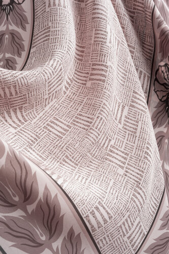 Floral Bordered Textured Stone Wall Powder Crepe Silk Scarf - 2