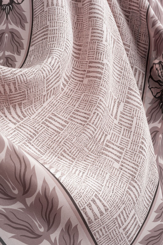 Floral Bordered Textured Stone Wall Powder Crepe Silk Scarf - 2