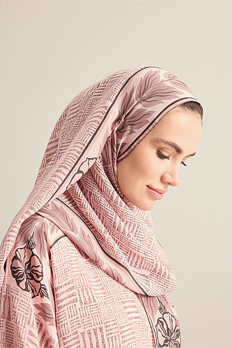 Floral Bordered Textured Stone Wall Powder Crepe Silk Scarf - 5