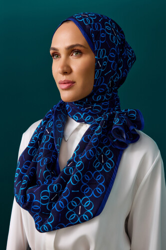 Flower Noor Flush Viscose Shawl Navy - 1