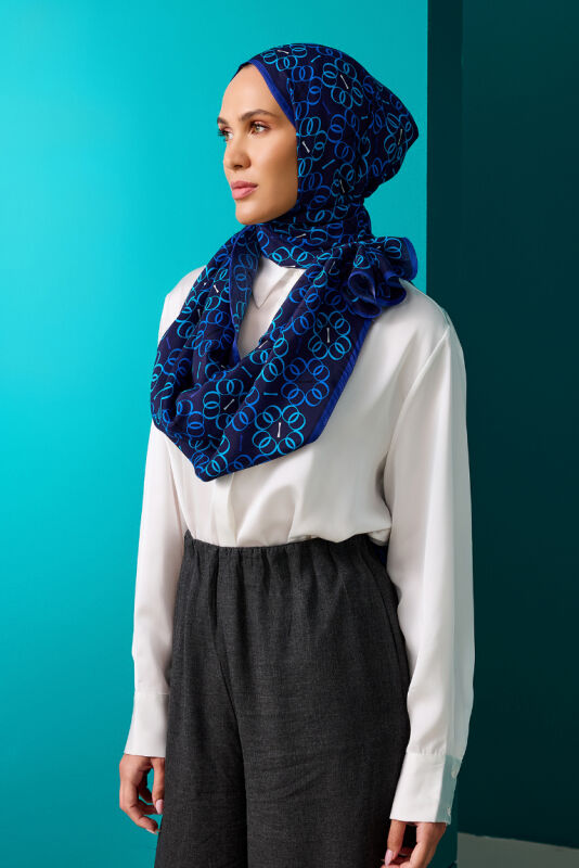 Flower Noor Flush Viscose Shawl Navy - 5