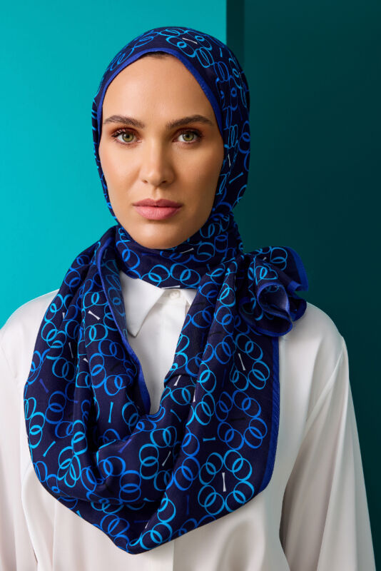 Flower Noor Flush Viscose Shawl Navy - 3