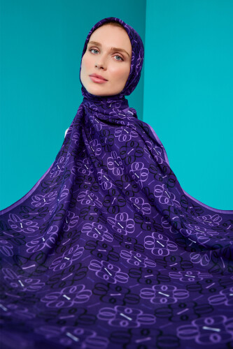 Flower Noor Flush Viscose Shawl Purple - 3