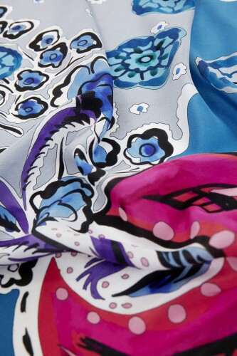 Flower of the Moon Silk Shawl Blue - 3