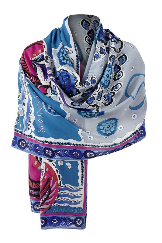 Flower of the Moon Silk Shawl Blue - 7