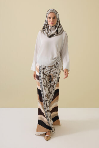 Flower Road Beige Silk Bias Skirt - Imannoor