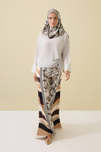 Flower Road Beige Silk Bias Skirt - 5