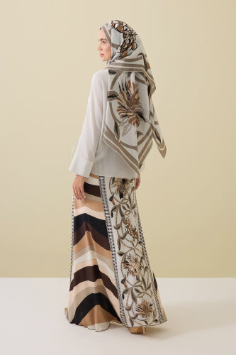 Flower Road Beige Silk Bias Skirt - Imannoor (3)