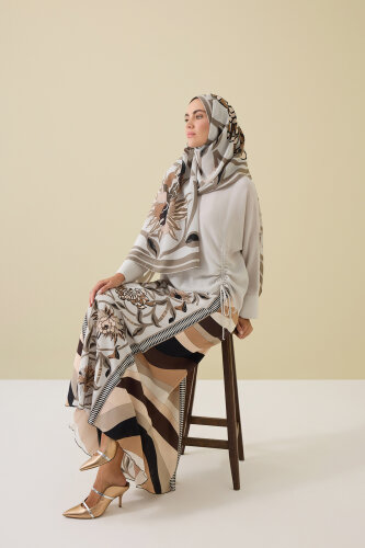 Flower Road Beige Silk Bias Skirt - Imannoor