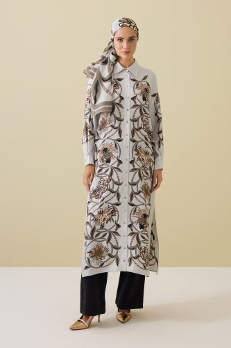 Flower Road Beige Silk Shirt Dress - 3