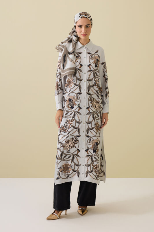 Flower Road Beige Silk Shirt Dress - 3