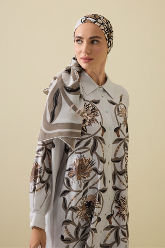 Flower Road Beige Silk Shirt Dress - 6